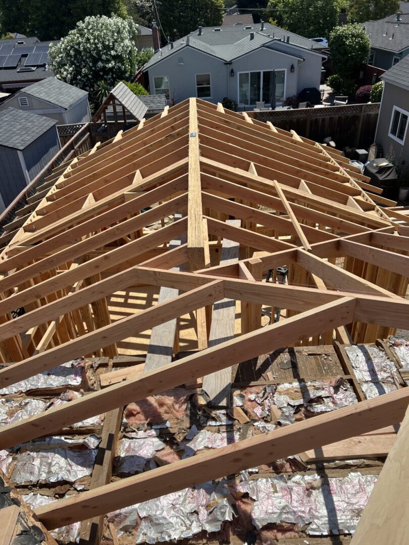 A view of the roof structure from above.